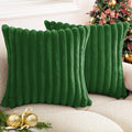 Christmas Dark Green Faux Fur Plush Throw Pillow Covers 20x20 Set of 2 Fuzzy Striped Soft Cozy Pillowcase Luxury Decorative Pillows Square Fluffy Cushion Covers for Couch Sofa Bed