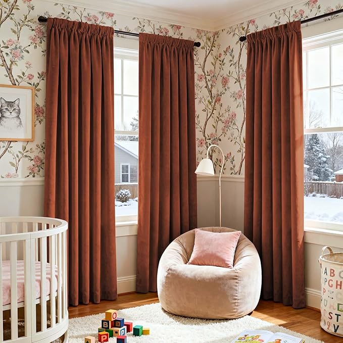 Lazzzy Burnt Orange Blackout Velvet Curtains 84 Inch Long Thermal Insulated Room Darkening Curtain Drapes Luxury Back Tab Window Treatments for Bedroom Living Room 2 Panels, 52 x 84 Inch, Caramel