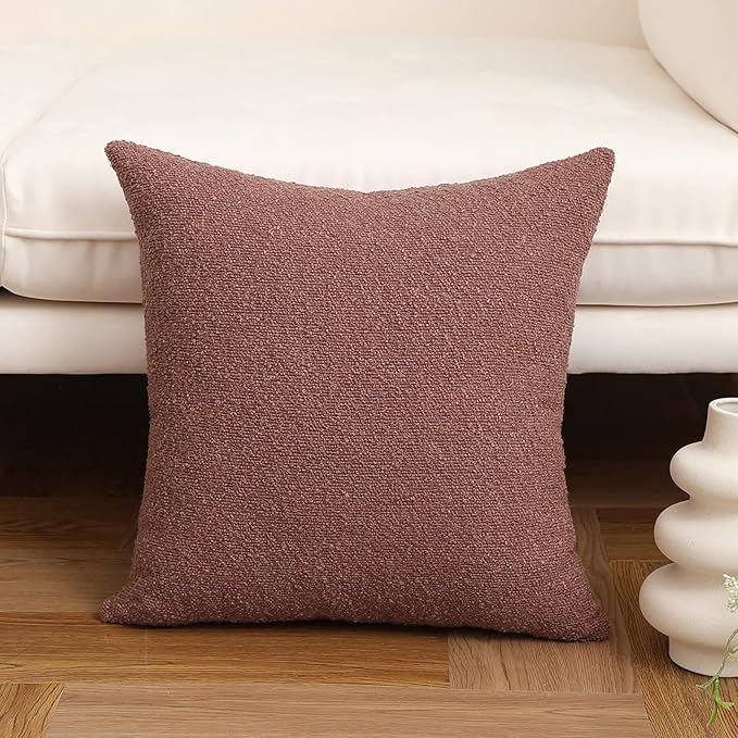 Jeneoo Dusty Rose Decorative Square Thick Accent Throw Pillow Covers Fine Textured Boucle Couch Cushion Cases for Sofa Decor, Set of 1, 24 x 24 Inch