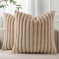 Pallene Faux Fur Plush Throw Pillow Covers 24x24 Set of 2, Luxury Soft Fluffy Striped Decorative Pillow Covers for Sofa, Couch, Living Room, Khaki