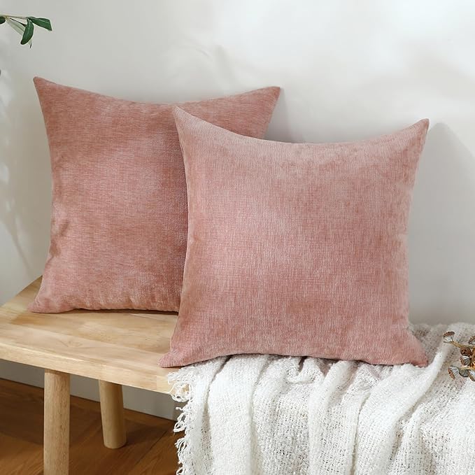 Jeneoo Blush Pink Decorative Throw Pillow Covers Soft Chenille Comfy Square Couch Cushion Cases for Living Room Sofa Decor (Set of 2, 14 x 14 Inches)