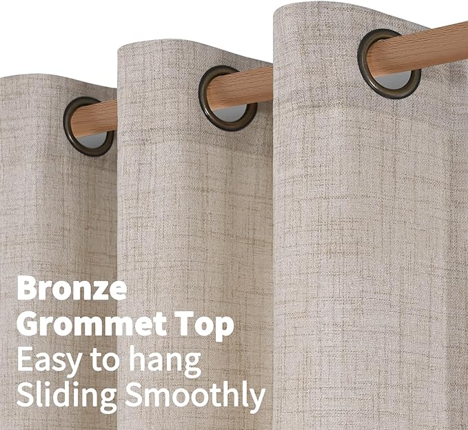 YoungsTex Extre Long Linen Curtains for Living Room 108 Inch Length, Bronze Grommet Natural Linen Textured Drapes Light Filtering for Bedroom, 2 Panel, 52 X 108 Inch