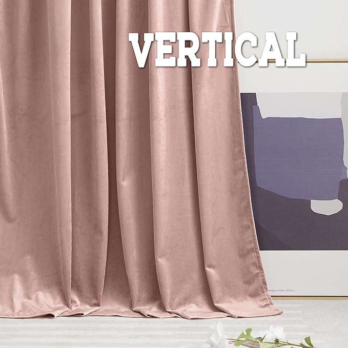 RYB Home Dusty Pink Velvet Curtains 84 inches - Elegant Rod Pocket & Back Tab Blackout Curtains Thermal Insulated Noise Reducing Panels Soft Luxury Window Decor, W52 x L84 inches, 2 Panels