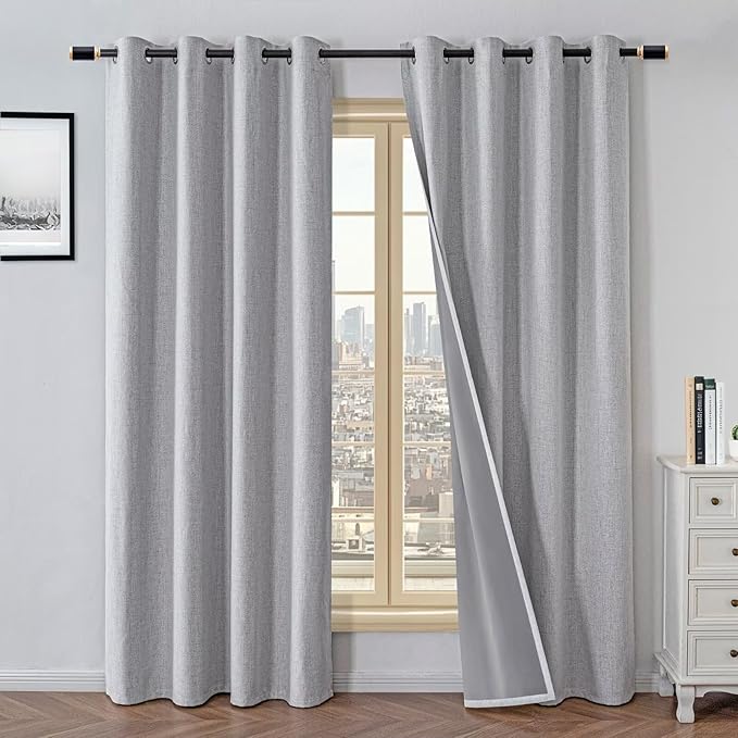 100% Blackout Curtains 90 Inch Length 2 Panels Set, Black Out Curtains for Living Room, Greyish White Thermal Insulated Grommet Drapes Bedroom Luxury Decor (52W × 90L inch, Greyish White)
