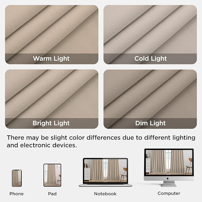 Joydeco Light Beige 100% Blackout Curtains 72 Inch 2 Panels, Luxury Thermal Light Beige Velvet Curtains for Bedroom Living Room, Soundproof Blackout Window Drapes, Rod Pocket & Back Tab (52W x 72L)