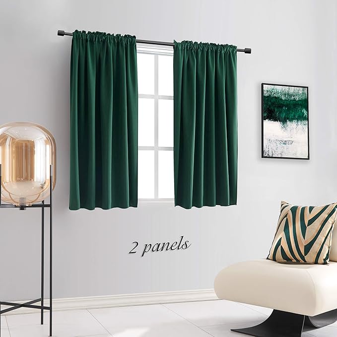 DONREN Hunter Green Blackout Thermal Insulating Window Curtains Drapes for Bedroom - 42 Inch Width Curtains Panels with Rod Pocket (42 by 45 Inch Length,2 Panels)