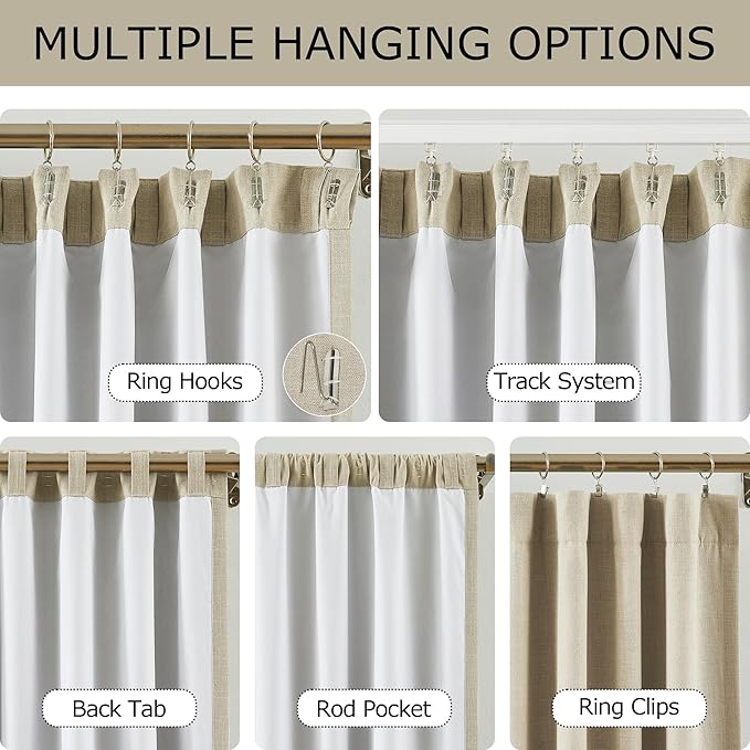 Vision Home Sand Linen Full Blackout Curtains for Bedroom Living Room Darkening Soundproof Window Curtains 63 inch Thermal Insulated Rod Pocket Back Tab Rustic Drapes 2 Panels 56" Wx63 L
