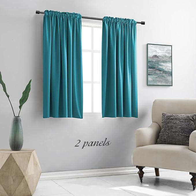 DONREN 48 Inch Teal Curtains Blackout Drapes for Loft - Room Darkening Thermal Insulated Solid Rod Pocket Panels for Kids Room (2 Panels,52 by 48-Inch)