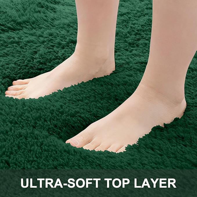 OLANLY 8x10 Machine Washable Large Area Rugs for Living Room, Bedroom, Soft Fluffy Shaggy Bedside Rug, Indoor Floor Carpet for Kids Girls and Boys, Dorms, Nursery, Home Decor Aesthetic, Dark Green