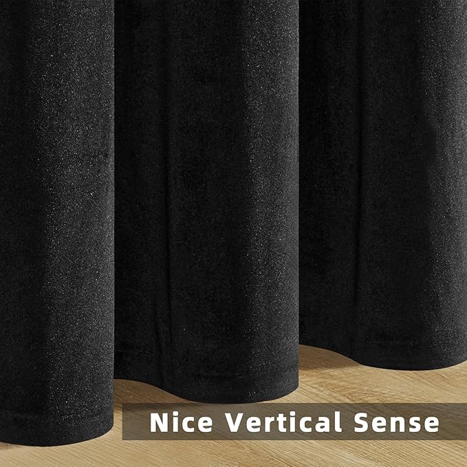 Joydeco Velvet Curtains 72 Inch 1 Panel, Long Luxury Black Blackout Thermal Insulated Rod Pocket Window Curtains, Super Soft Room Darkening Drapes for Living Room Bedroom, W100 x L72 Inch, Black