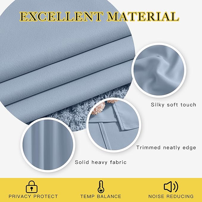 NICETOWN Vintage Blue Blackout Curtains 63 inches Long, Grommet Room Darkening Window Treatment Thermal Insulated Vertical Drapes Sound Reducing for Bedroom, W46 x L63, 2 Panels