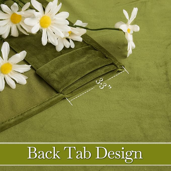 RYB HOME Velvet Curtains 63 inches Length, Back Tab & Rod Pocket Soft Fabric Curtains & Drapes for Bedroom Bathroom Cafe, Moss Green, W 42 x L 63, 2 Panels Set