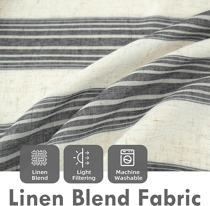 DriftAway Farmhouse Vertical Striped Linen Blend Textured Light Filtering Semi Sheer Curtains for Living Room Bedroom 63 Inches Long Drapes 2 Panels Broad Striped Linen Grey