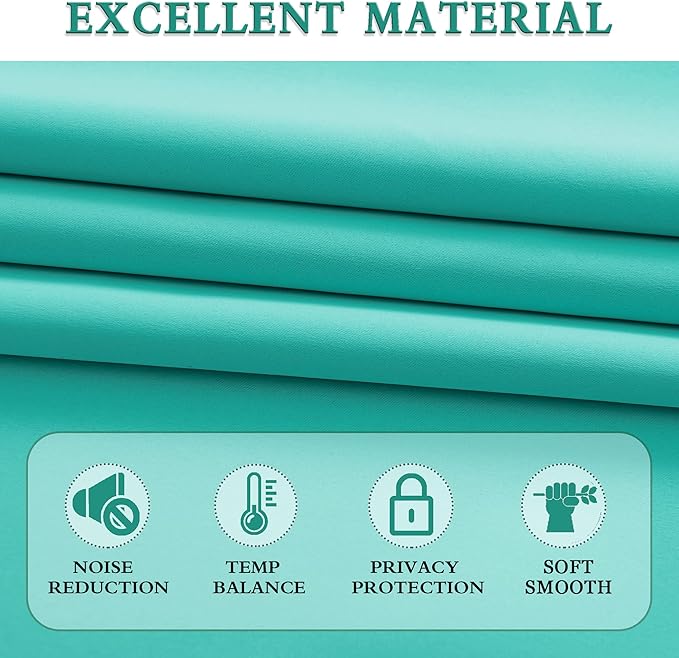 DONREN Black Out Window Curtains for Living Room - 42" x 63" Room Darkening Thermal Insulated Rod Pocket Curtain Panels (Turquoise,1 Pair)