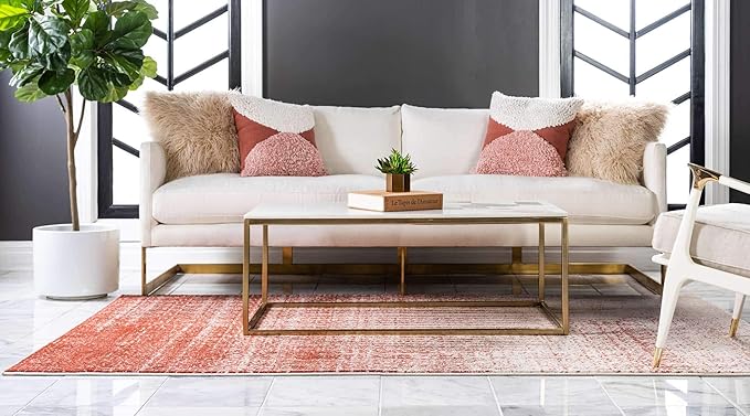 Unique Loom Del Mar Collection Area Rug - Jennifer (7' 1" x 10' Rectangle, Red/ Beige)