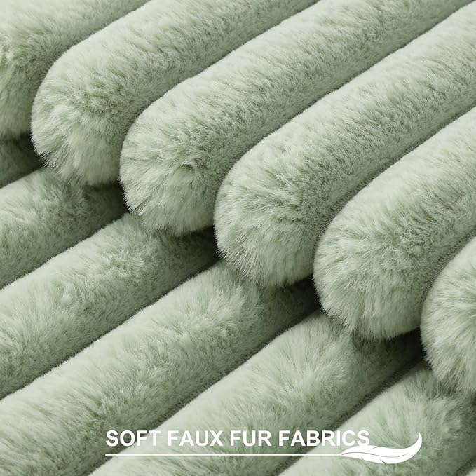 Pallene Faux Fur Plush Throw Pillow Covers 16x16 Set of 2, Luxury Soft Fluffy Striped Decorative Pillow Covers for Sofa, Couch, Living Room, Sage Green