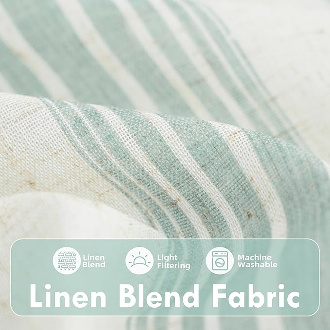 DriftAway Farmhouse Vertical Striped Linen Blend Textured Light Filtering Semi Sheer Curtains for Living Room Bedroom 63 Inches Long Drapes 2 Panels Broad Striped Green