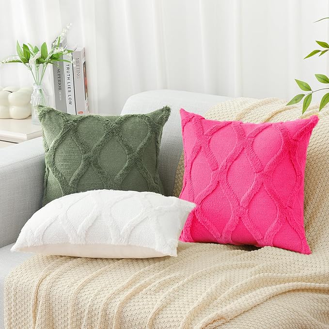 decorUhome Spring Throw Pillow Covers 12x20 Inch Set of 2, Soft Plush Faux Fur Wool Lumbar Olive Green Couch Pillow Covers, Decorative Neutral Pillow Cases for Bed Sofa Living Room Home Decor