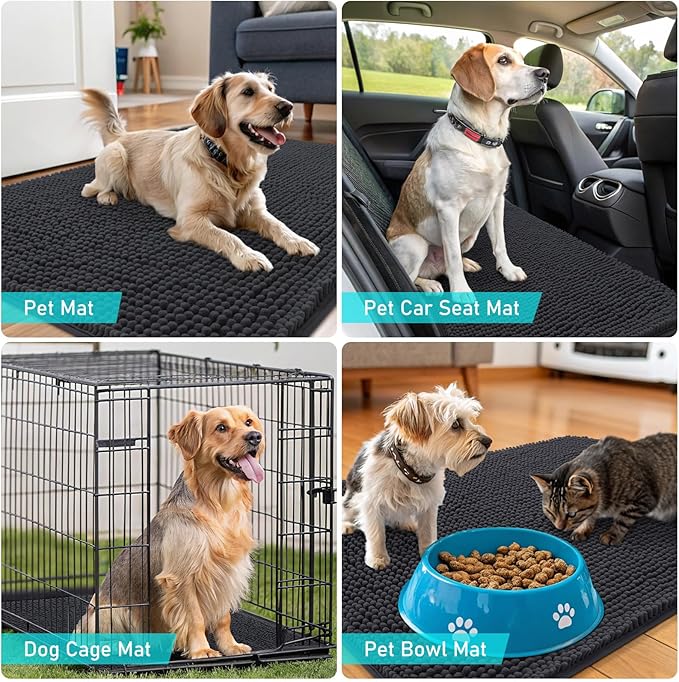 OLANLY Dog Door Mat for Muddy Paws 47x32, Absorbs Moisture and Dirt, Absorbent Non-Slip Washable Doormat, Quick Dry Chenille Mud Mat for Dogs, Entry Indoor Entryway Carpet for Inside Floor, Dark Grey