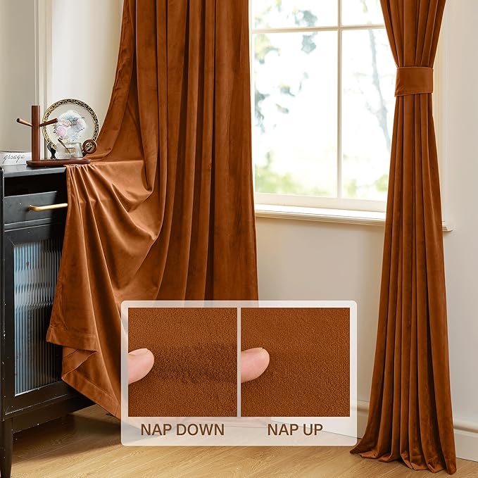 StangH Halloween Curtains Burnt Orange Velvet Room Darkening Window Drapes Thick Heavy Privacy Drapes for Doorway/Living Room Sliding Door/Kids Bedroom, W42 x L84, 2 Panels