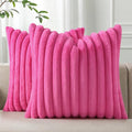 Pallene Faux Fur Plush Throw Pillow Covers 24x24 Set of 2, Luxury Soft Fluffy Striped Decorative Pillow Covers for Sofa, Couch, Living Room, Hot Pink