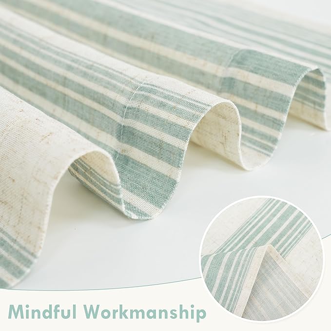 DriftAway Farmhouse Vertical Striped Linen Blend Textured Light Filtering Semi Sheer Curtains for Living Room Bedroom 63 Inches Long Drapes 2 Panels Broad Striped Green