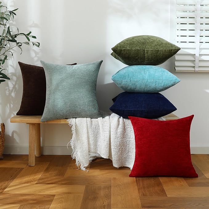 Jeneoo Hunter Green Decorative Throw Pillow Covers Soft Chenille Comfy Square Couch Cushion Cases for Living Room Sofa Decor (Set of 2, 14 x 14 Inches)