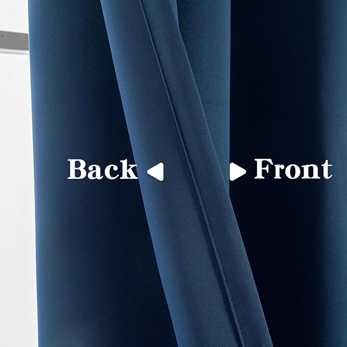 Blackout Curtains 90 Inch Length 2 Panels Set, Black Out Curtains for Bedroom 90 Inch Long, Rod Pocket Energy Saving Room Darkening Drapes for Living Room Window Navy Blue(W52 x L90)