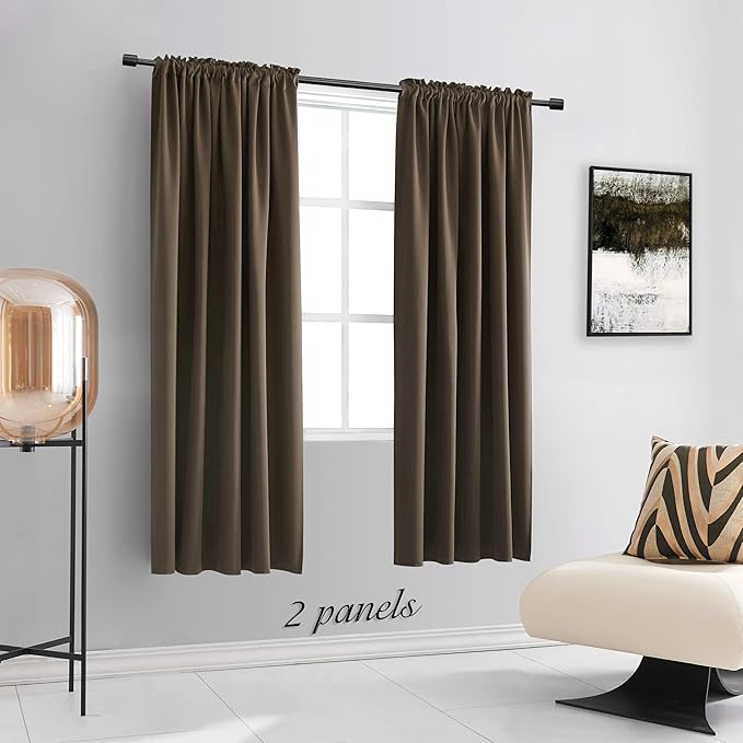 DONREN Blackout Rod Pocket Curtain Panels - Thermal Insulated Curtains for Living Room (Chocolate Brown,42 W x 72 L Inch,2 Panels)