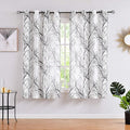 FMFUNCTEX Linen Semi Sheer Curtains for Bedroom, Black White Curtains 45 Inches Long for Living Room, Grey Tree Branch Patterned Curtain Light Filtering Kitchen Window Drapes, Grommet Top 2 Panels