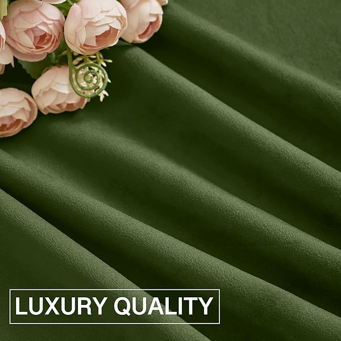 StangH 62 inches Wide Green Velvet Curtains for Bedroom, Luxury Room Darkening Noise Reducing Window Treatment Moss Green Christmas Curtains for Doorway/Office, W62 x L90, 2 Panels
