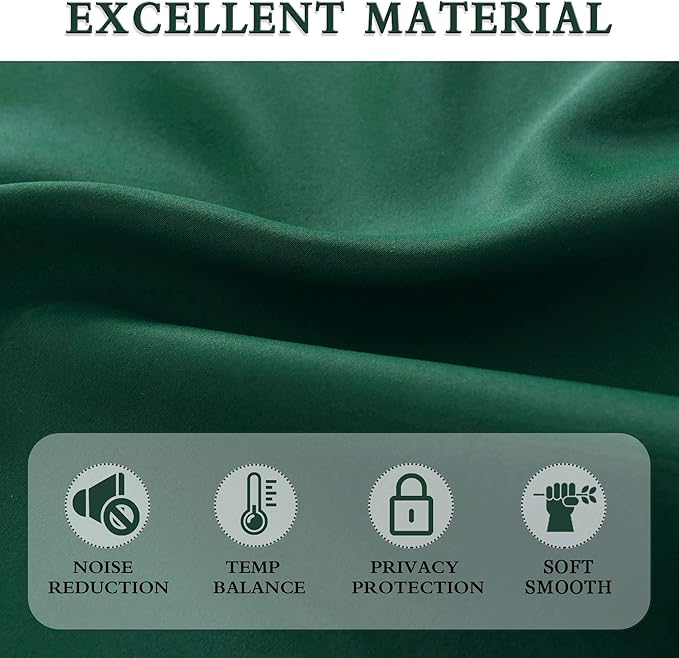 DONREN Dark Green Blackout Thermal Insulating Window Curtain Panels for Bedroom with Rod Pocket (42 x 96 Inches,2 Panels)