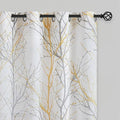 FMFUNCTEX Linen Semi Sheer Curtains for Bedroom, Yellow White Curtains 54 Inches Long for Living Room, Grey Tree Branch Print Curtain Light Filtering Kitchen Window Drapes, Grommet Top 2 Panels