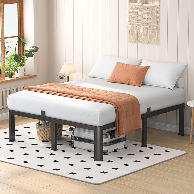 14 Inch California King Heavy Duty 3500 lbs Bed Frame with Round-Corner Legs & Anti-Squeak Design – Quick Assembly Metal Platform, No Box Spring Needed