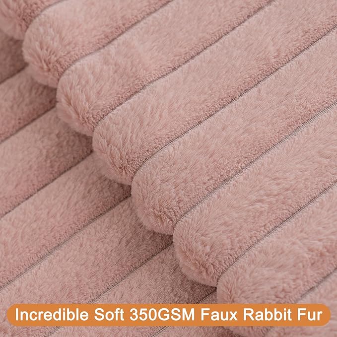 Double-Sided Faux Fur Plush Throw Pillow Covers 22x22 Set of 2 Fuzzy Striped Soft Cozy Pillowcase Luxury Decorative Pillows Square Fluffy Cushion Covers for Couch Sofa Bed,Pink