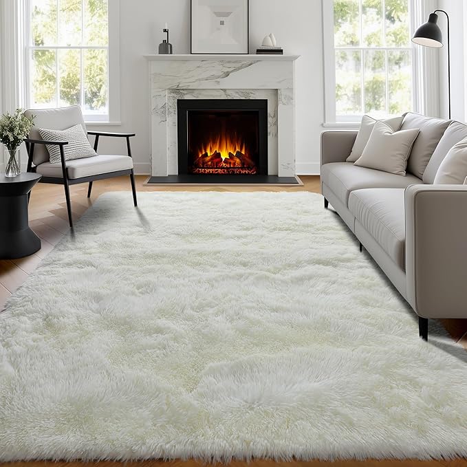 PAGISOFE Machine Washable Area Rugs for Living Room 6x9 Ft,Cream White Soft Fuzzy Shaggy Rugs for Bedroom, Office Ivory Nursery Carpet Boys Girls Dorm Pastel Rug for Kids Room Home Decor Aesthetic