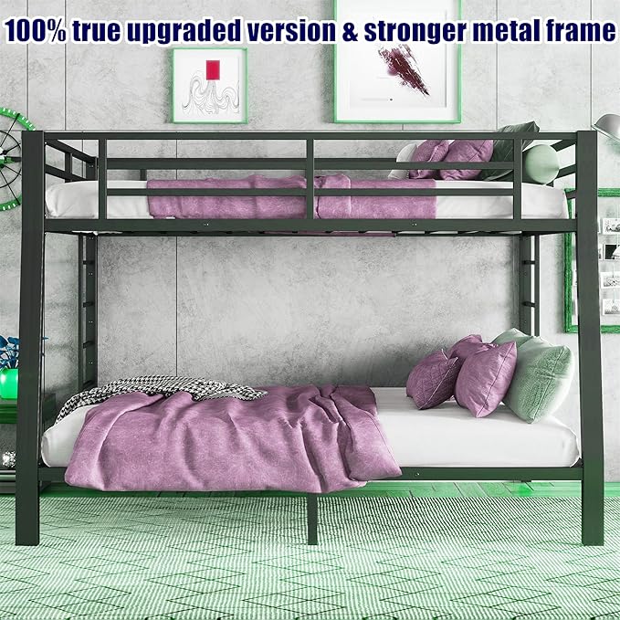 Upgraded & Stronger Heavy Duty Metal Full XL Over Queen Bunk Bed for Adults & Teens, Thickened More Stable Safer Bunkbeds (Greater Weight Capacity) (Full XL Over Queen)