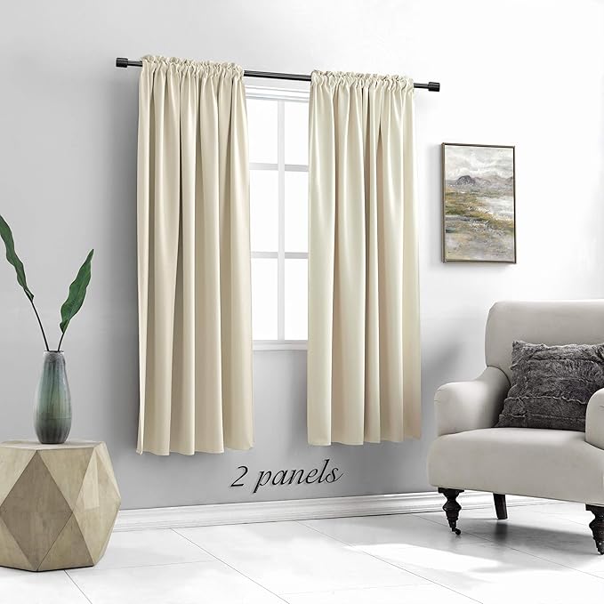 DONREN Thermal Room Darkening Draperies Window Curtain Panels - Easy Care Solid Rod Pocket Curtains for Dining Room (42 W x 72 L,2 Panels,Cream Beige)
