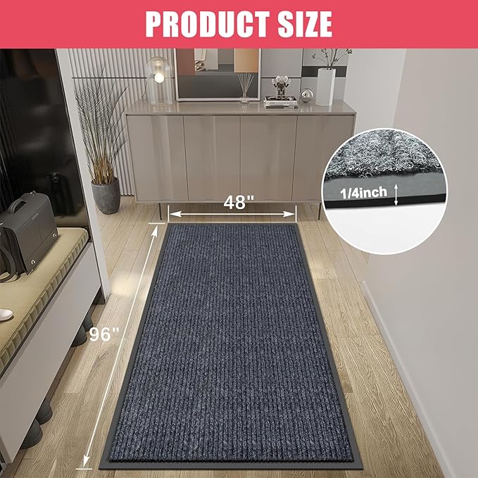 Kuyal Front Door Mat, 4'x8' Indoor Outdoor Entrance Mat, Commercial Floor Mats Inside Outside Entrance, Heavy Duty Durable Welcome Mats, Rubber Backing Non Slip Outdoor Mats for Entryway,Dark Gray