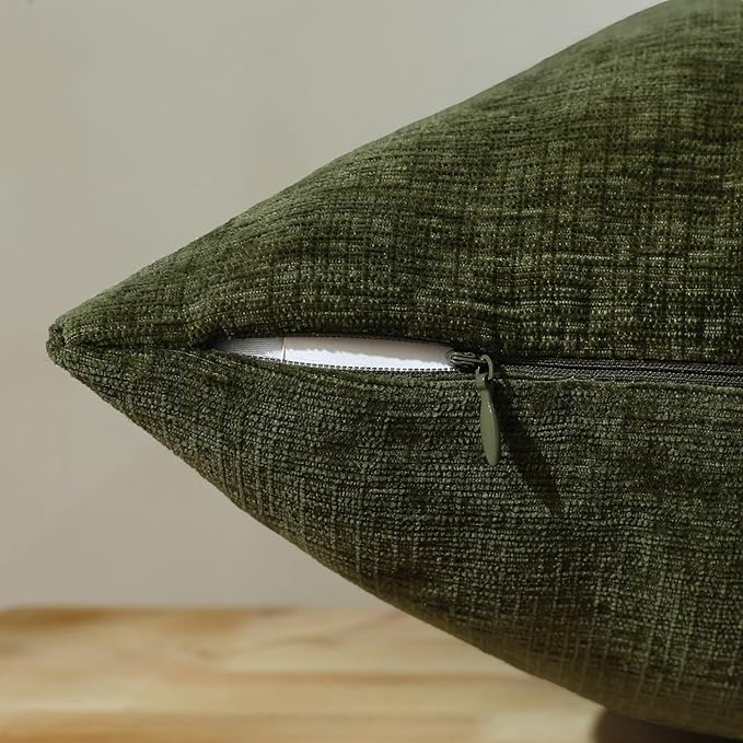 Jeneoo Sage Green Decorative Throw Pillow Covers Soft Chenille Comfy Square Couch Cushion Cases for Living Room Sofa Decor (Set of 2, 20 x 20 Inches)