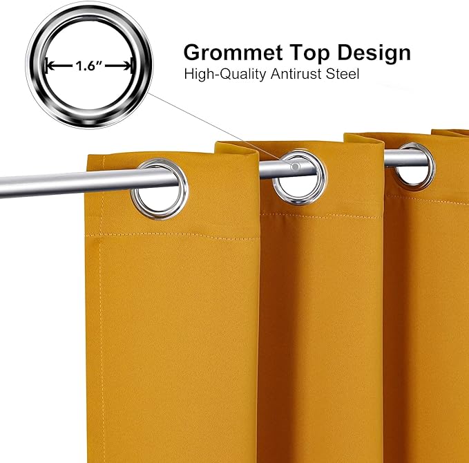 ChrisDowa Small Window Curtains for Kitchen and Bedroom - Grommet Short Thermal Insulated Room Darkening Curtains (2 Panels, Mustard Yellow, 52 x 36 Inch)