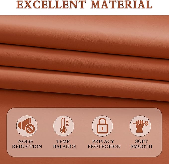 DONREN Rust Orange Blackout Thermal Insulated Window Curtains for Bedroom Living Room,Energy Efficicent Rod Pocket Window Treatment Decorative Drapes (2 Panels 52 W X 63 Inches Long)