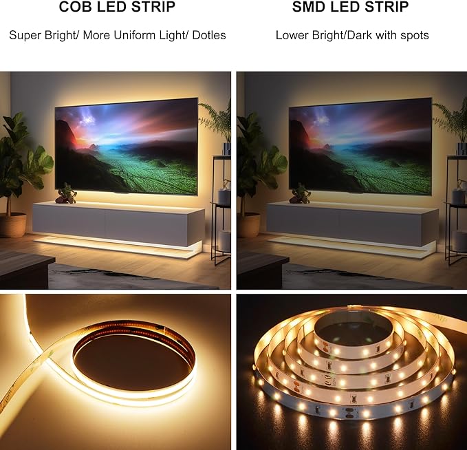 COB LED Strip Lights with RF Remote, 24V 32.8ft Warm White Dimmable LED Light Strips, High Bright 3000K LED Lights with Power Supply for Room, Kitchen, DIY Home Decoration
