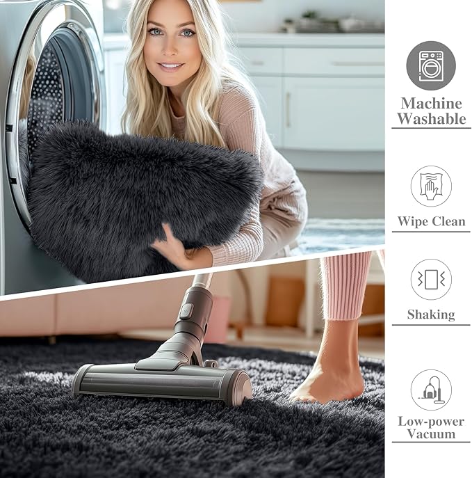 OLANLY Black Round Rugs for Bedroom - Machine Washable, 3 ft Circle Area Rugs for Living Room, Soft and Fluffy Shaggy Carpet for Teen Girls and Boys, Nursery Rooms, Dorms, Home Decor Aesthetic