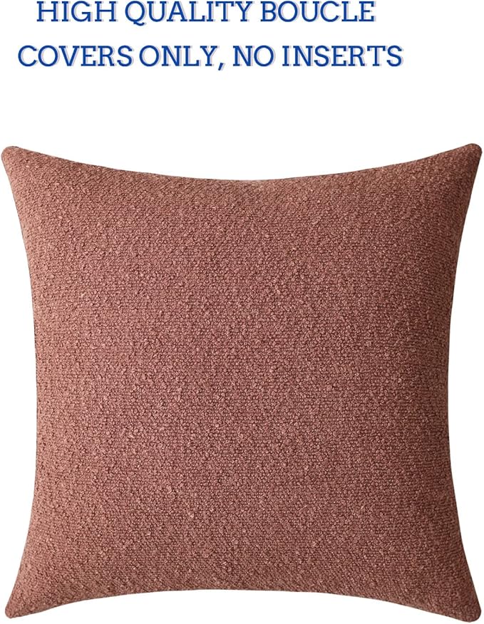 Jeneoo Dusty Rose Decorative Square Thick Throw Pillow Covers Fine Textured Boucle Couch Cushion Cases for Sofa Decor, Set of 1, 26 x 26 Inch