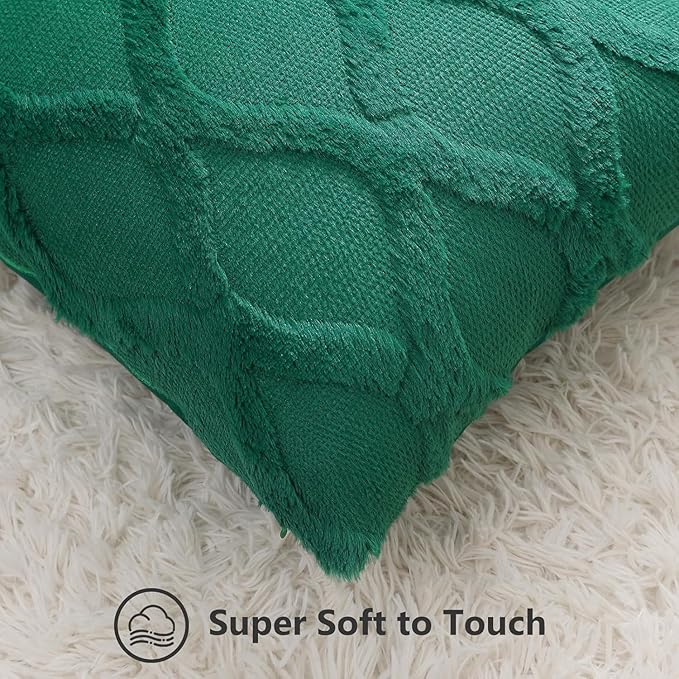 decorUhome Spring Euro Sham Throw Pillow Covers 24x24 Inch Set of 2, Soft Plush Faux Fur Wool Green Couch Pillow Covers, Decorative Neutral Pillow Cases for Bed Sofa Living Room Home Decor
