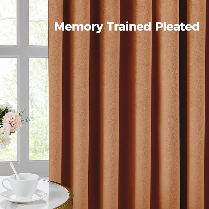 Pinch Pleated 100% Blackout Curtains for Bedroom, Yellow Velvet Curtains for Living Room, Black Out Curtain 108 inch Long Room Darkening, Blackout Pinch Pleat Drapes with Hooks 2 Panels