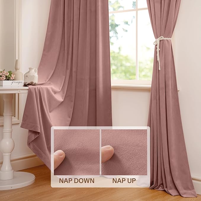 StangH Pink Curtains 96 inches Long, Super Soft Velvet Window Drapes Rod Pocket Thermal Insulated Home Decoration for Girls Room/Dressing Room/Office, W52 x L96, 2 Panels