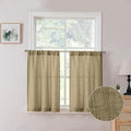 Tollpiz Linen Tier Curtains Rod Pocket Semi Sheer Short Kitchen Curtain Half Burlap Light Filtering Thick Linen Drape for Bathroom, 30 x 30 inches Long, Taupe, Set of 2 Panels