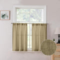 Tollpiz Short Linen Tier Curtains Rod Pocket Semi Sheer Half Kitchen Curtain Burlap Light Filtering Thick Linen Drapes for Bathroom, 30 x 24 inches Long, Taupe, Set of 2 Panels
